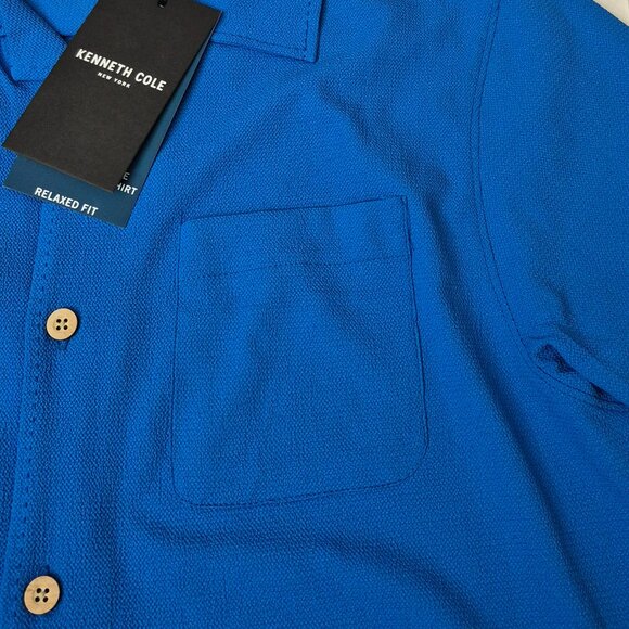 Kenneth Cole NY Techni-Cole Relaxed Fit Textured Woven Shirt Mens M Cobalt - NWT - Picture 4 of 11